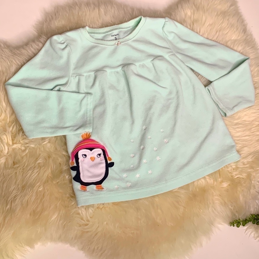 Carter’s fleece mint baby doll penguin top girls 5